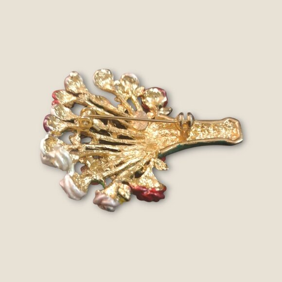 Vase of Roses Enameled Brooch - Picture 6 of 6